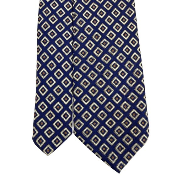 Vintage Brooks Brothers Navy Wool Tie Diamond-Print Handcrafted Made In England - Picture 3 of 7